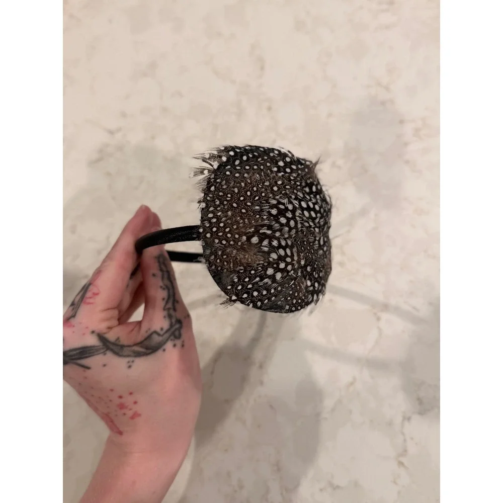 Black White Spotted Guinea Fowl‎ Feather Headband Fascinator Hair Accessory